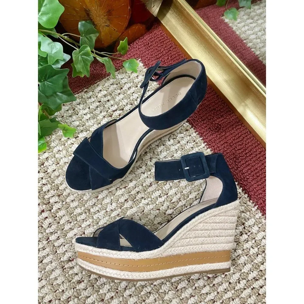 PELLE MODA Rowel Espadrille Wedge Sandal in Blue, 9.5